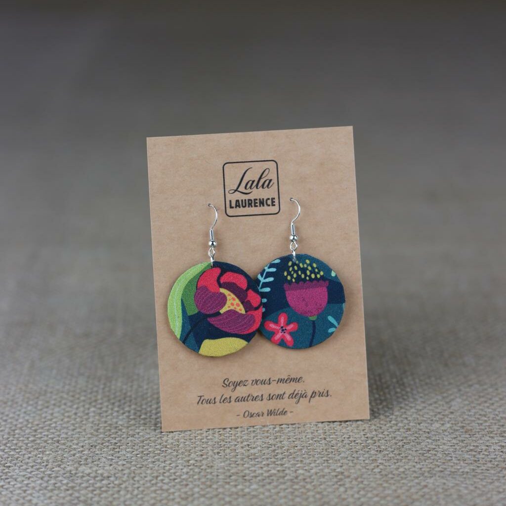 Boucles d'oreilles en tissu fleurs exotiques