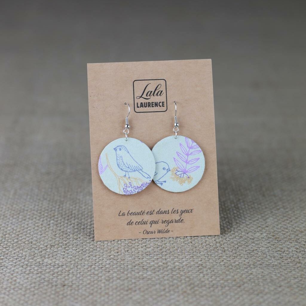 Boucles d'oreilles en tissu les p'tits oiseaux