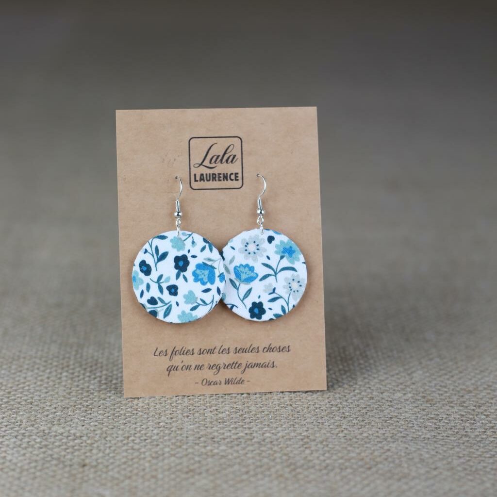 Boucles d'oreilles en tissu Côté fleur bleue