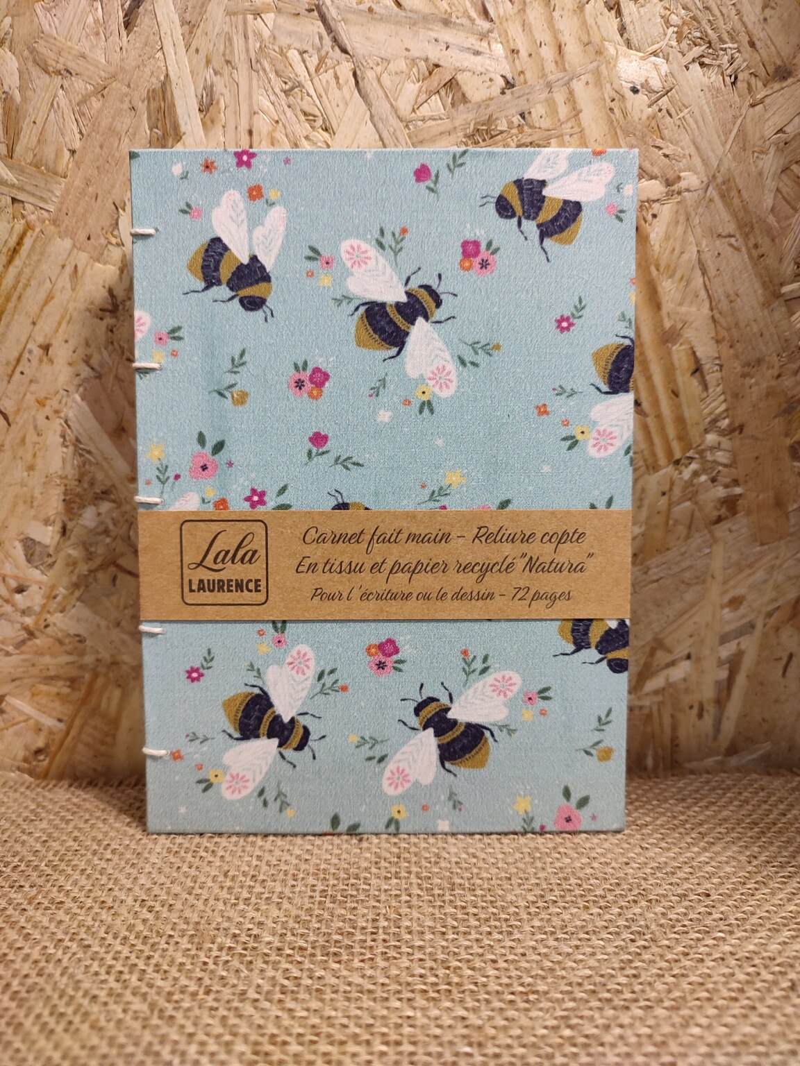 Carnet en tissu et reliure copte Les Abeilles