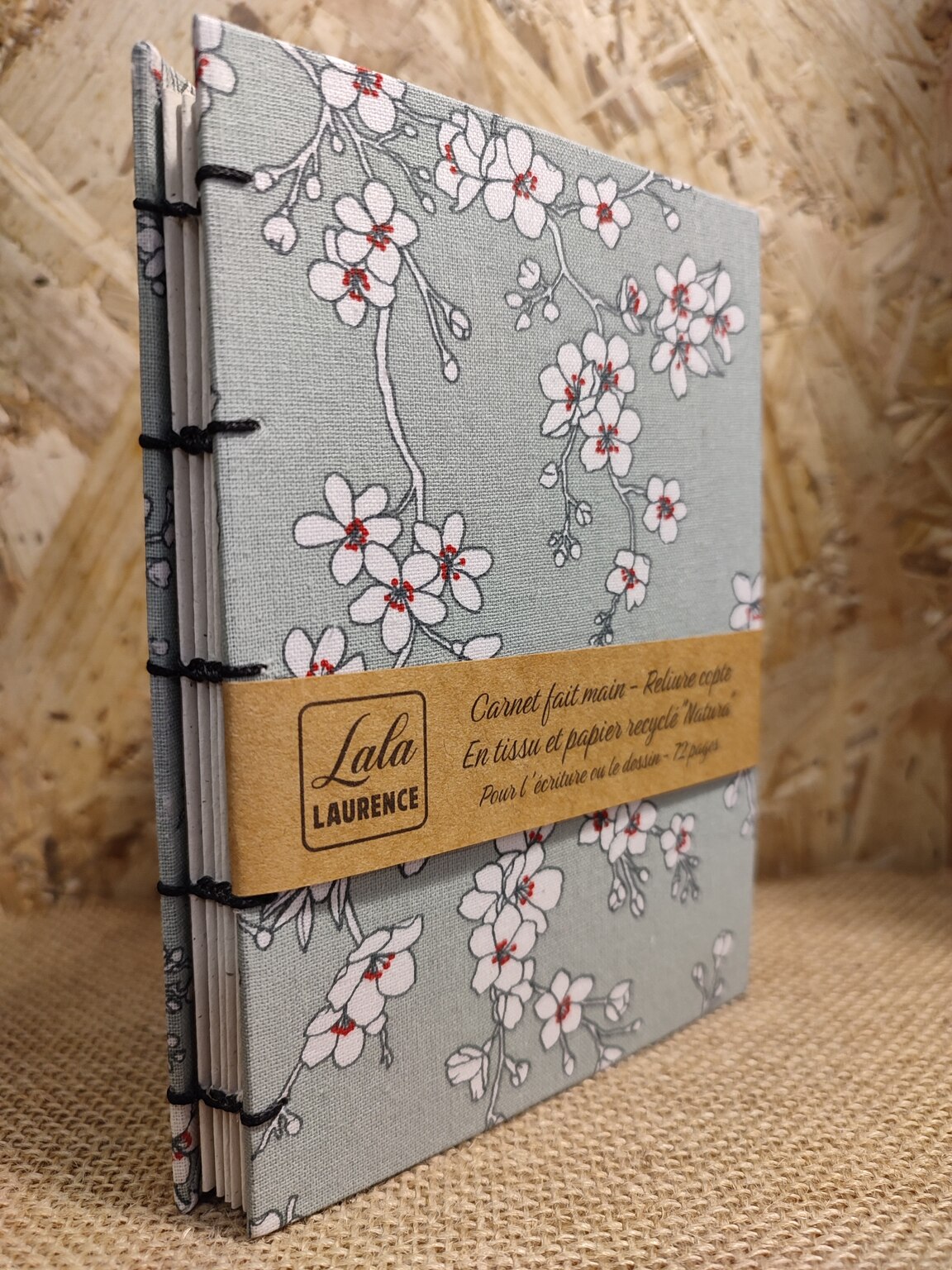 Carnet en tissu et reliure copte Les Amandiers