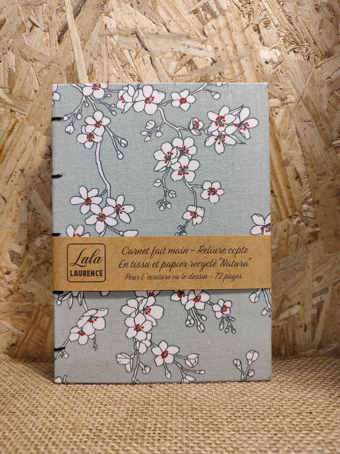 Carnet en tissu et reliure copte Les Amandiers