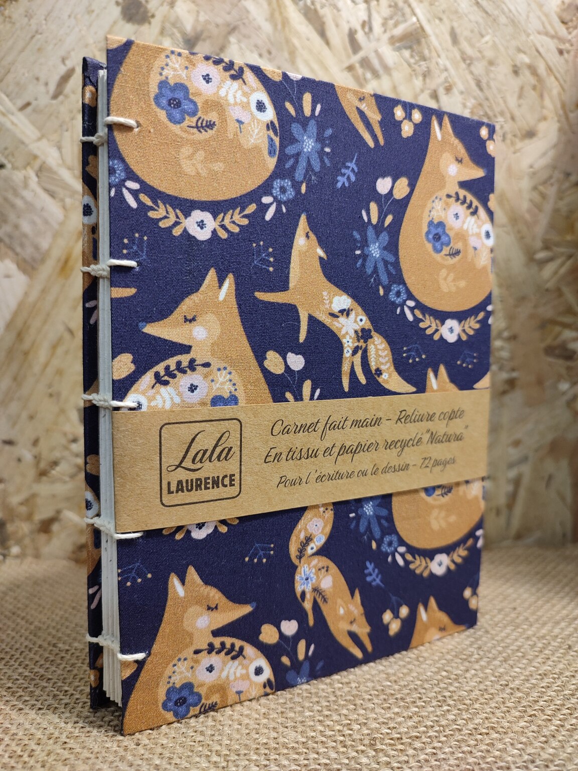 Carnet en tissu et reliure copte Renard Chenapan