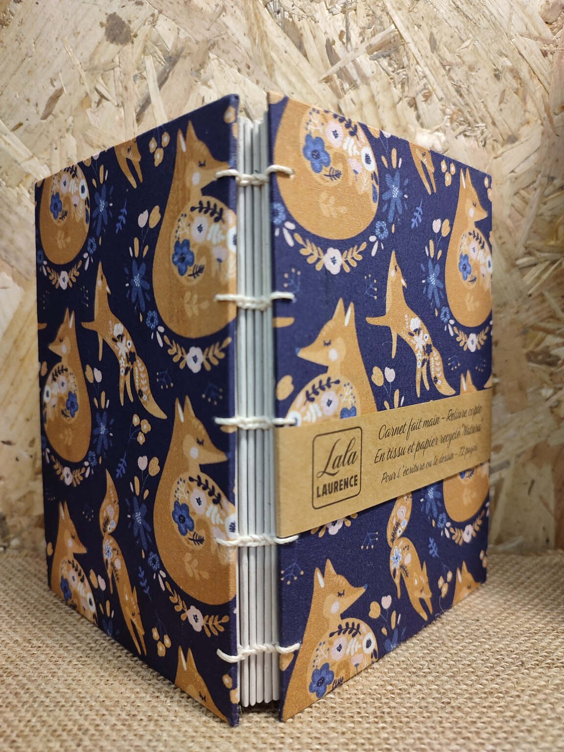 Carnet en tissu et reliure copte Renard Chenapan