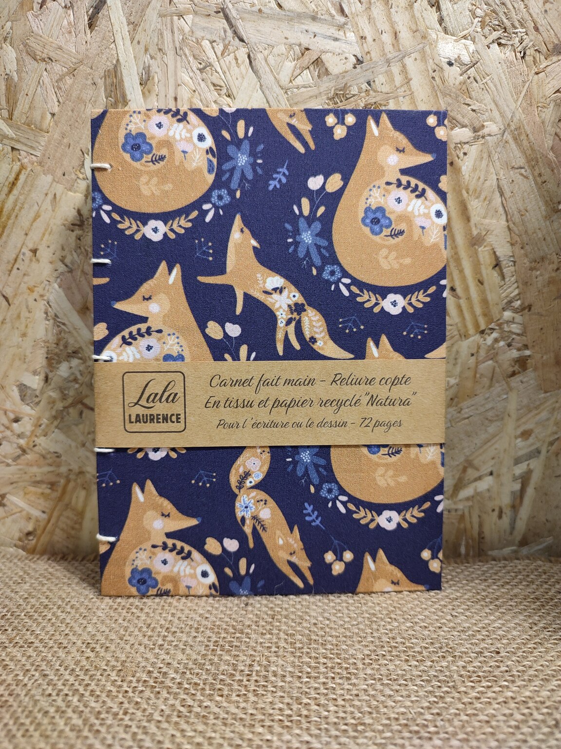 Carnet en tissu et reliure copte Renard Chenapan