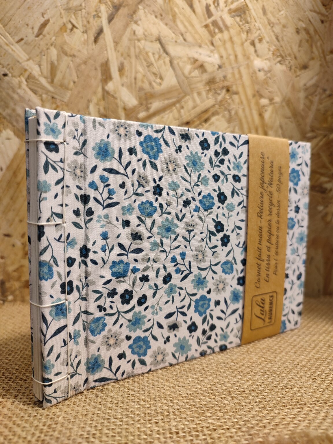 Carnet en tissu et reliure japonaise Coté Fleur Bleue