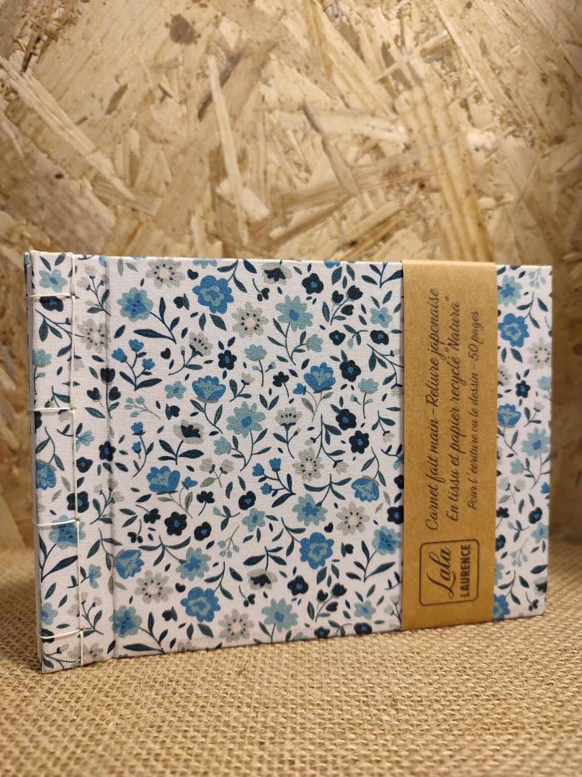 Carnet en tissu et reliure japonaise Coté Fleur Bleue