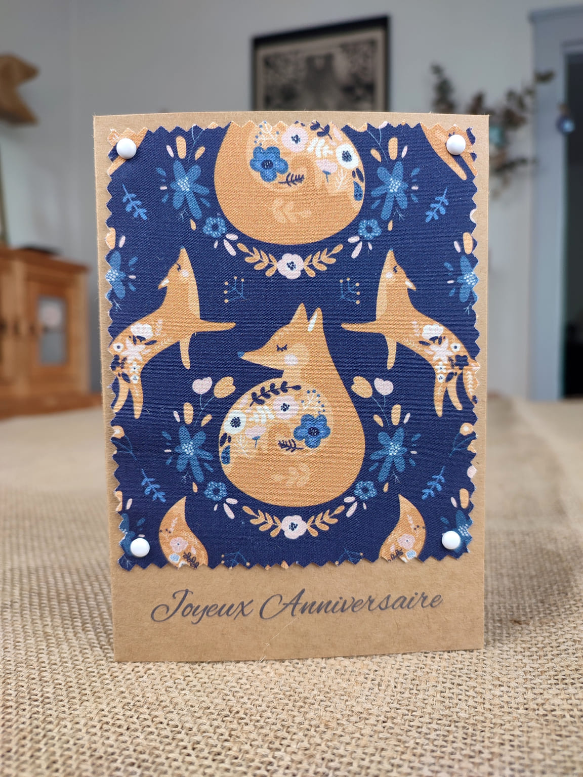 Carte en papier et tissu Joyeux anniversaire Renard